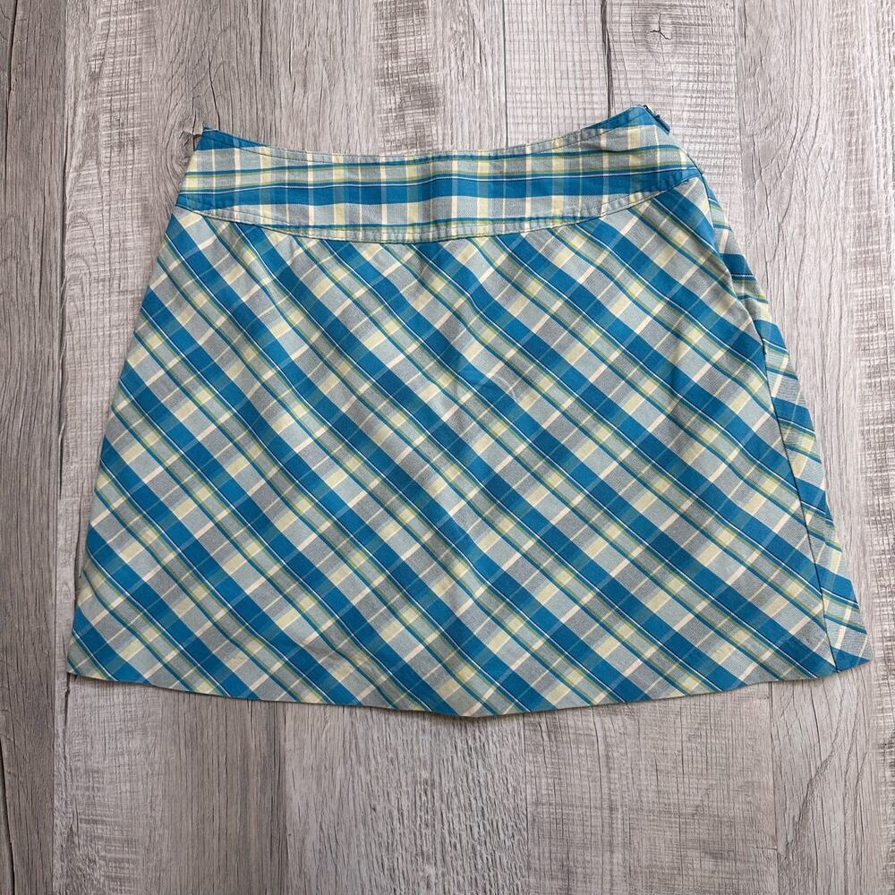 St. John's Bay Plaid Skort WMNS 10 Blue/Green/White Skirt/Shorts Side Zip Sporty